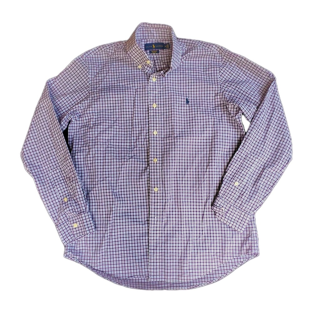 Ralph Lauren Men's‎ M Purple Gingham Check 100% Cotton Stretch Button Up Shirt
